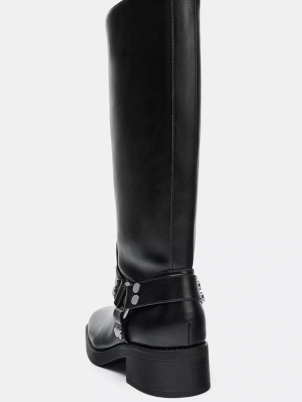 Zara Black Leather Harness Mid-Calf Boots